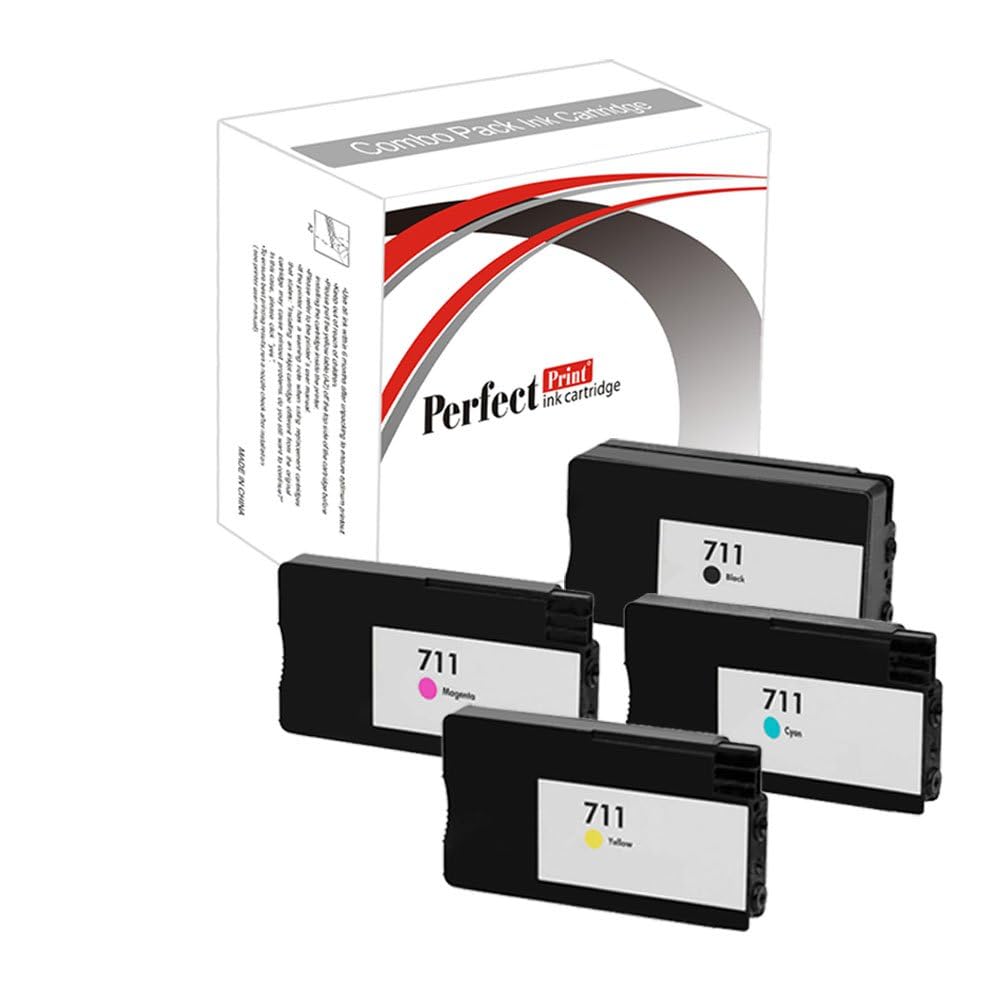 PerfectPrint Compatible Ink Cartridge Replacement for HP Designjet T120 T520 CZ129A CZ130A CZ131A CZ132A (Black/Cyan/Magenta/Yellow, 4-Pack)