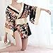 Superex Sexy Japanese Kimono Lingerie Costume Set Robe with Bow Belt, G-String (Black)