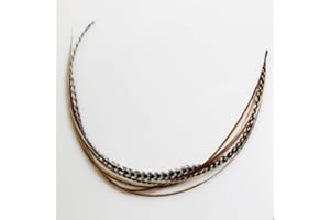 Feather Hair Extension Five Genuine 7"-12" Beautiful Long Black with Beige Feathers for Hair Extension!