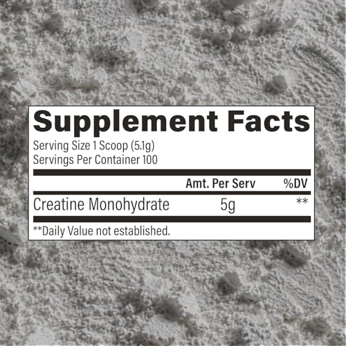 RAW Nutrition Creatine Monohydrate Powder, Unflavored (100 Servings) - Micronized Creatine Monohydrate Supplement for Workout Performance, Build Muscle & Strength - Creatine Powder for Men & Women