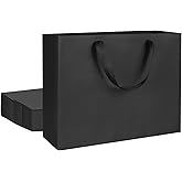 QIELSER 12 Pack Large Kraft Gift Bags - Black Paper Shopping Bags With Ribbon Handles for Weddings, Parties, Retail - 12.6x4.5x10 Inches
