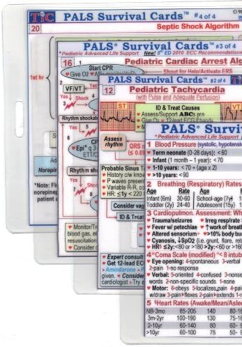 PALS (Pediatric Advanced Life Support) Survival Card Set of 4 (Large 3.5x5.5 in.) Laminated with hole punched
