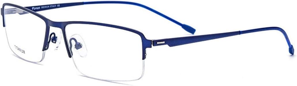 UZZHANG Light Weight Titanium Alloy Acetate Fibre Semi-Rimless Square Shape Flexible Business Glasses Frame Eyeglasses with Clear Lens (Color : Blue)