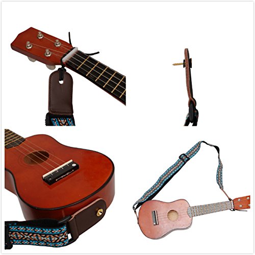 MUSIC FIRST Country style Soft Cotton & Genuine Leather Ukulele Strap Ukulele Shoulder Strap Version 2.0