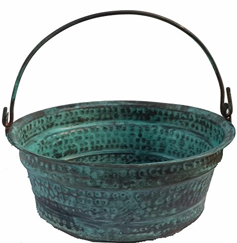 Egypt gift shops Green Blue Patina Copper Cauldron Jar Pot Fire Place Log Bucket Bin Jardiniere Planter Centerpiece Decoation - Thumbnail 2