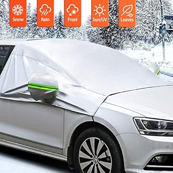 ELUTO Car Windshield Snow Cover for Car Front Windscreen Ice Cover Protector Waterproof Car Windshield Sun Shade Half Car Cover with Hook and Straps Fit Most Car, SUV, Truck, Van 96