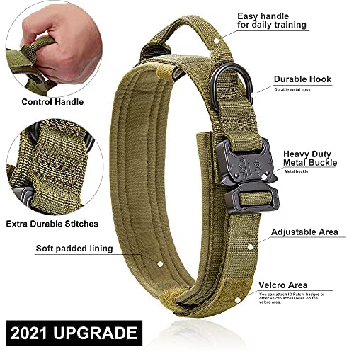 RILPET Tactical Dog Collar, Adjustable Military Training Nylon Collar with US Flag Patch with Control Handle and Heavy Metal Buckle for Medium Large Dogs (M, Type1-Green)