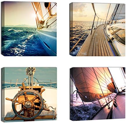 Cairnsi 4 Piece Modern Framed Landscape Artwork Giclee Canvas Prints Pictures Paintings on Canvas Wall art for Living Room Bedroom Home Office Decorations，sailboat