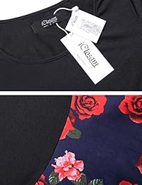 iClosam - Vestido informal con cuello redondo y manga acampanada, manga larga, acampanado, bolsillos