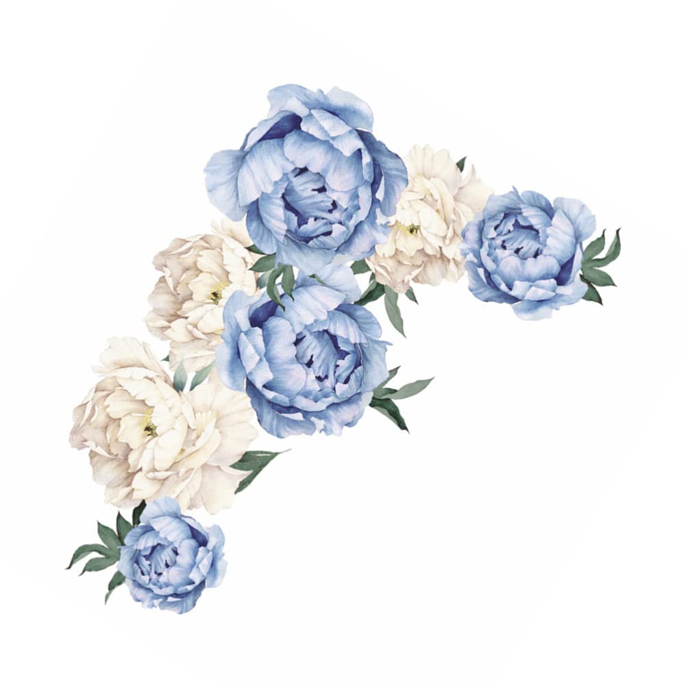 Toyvian Peony Flowers Wall Decal, Removable Peel and Stick Floral Wall Decal Sticker, Large Size Peony Rose Wall Sticker for Kids Nursery Room Bedroom Wallpaper Murals, Blue