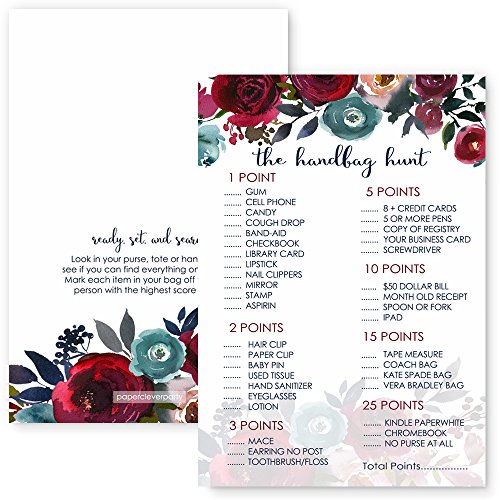 Navy Floral What S In Your Purse Game Cards Set Of 25 Baby