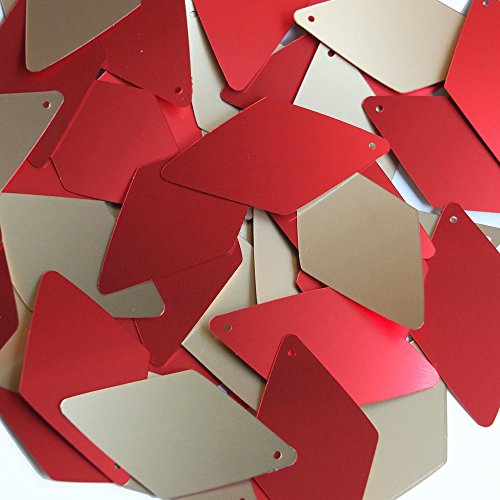 Sequin Gold Red Matte Silk Frost Long Diamond 1.5 inch Couture Paillettes. Made in USA.