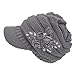 Women's Cable Knit Newsboy Visor Cap Hat with Sequined Flower, Grey, One Size