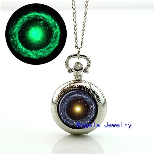 Pretty Lee Fashion Glowing Jewelry Nebula Glowing Pocket Watch Floating Glass Lockets Necklace Gifts for Friend
