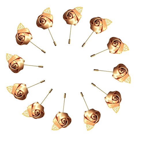 WeddingBobDIY 12Pieces/lot Groom Boutonniere Wedding Silk Rose(3.5cm) Flowers Accessories Prom Pin Man Suit Decoration Light Coffee - Thumbnail 3