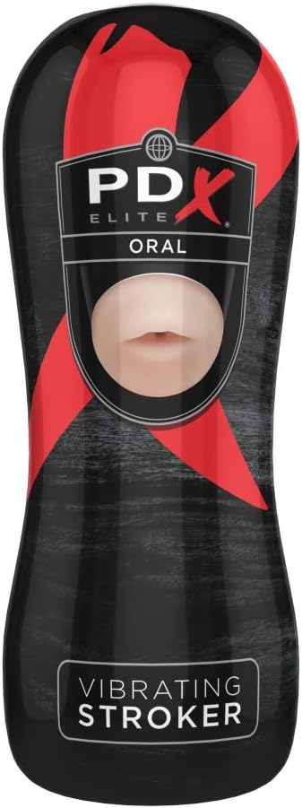 PDX Elite Vibrating Oral Stroker Flesh Masturbator, Light & Black