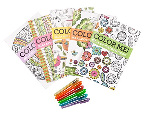 Adult Mini Coloring Books Set of 5 with Gel Pens