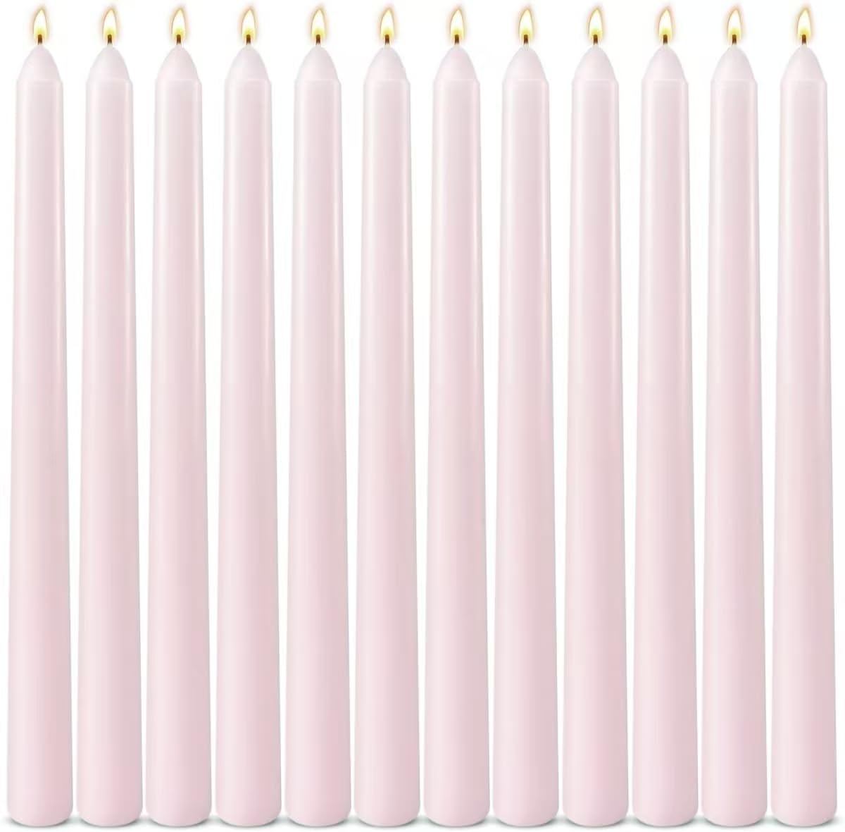 Photo 1 of 12 Pack 10 inch Pale Pink Taper Candles, Unscented Dripless Smokeless Candlestick Bulk for Home Dinner Wedding Romantic, 7-8 Hours Burn