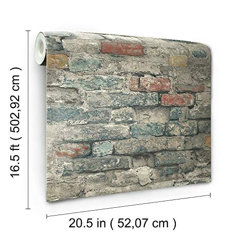 RoomMates RMK11080WP Teal Brick Alley Peel and Stick Wallpaper 20.5" x