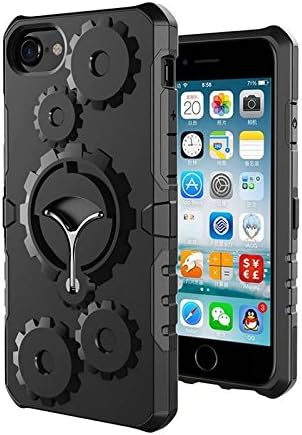 iphone 6Plus 6s Plus 7Plus 8Plus(5.5inch) Dual Layer Case Cover Mechanical Gears Built-in Bracket Durable Shockproof Armor Case (Black)