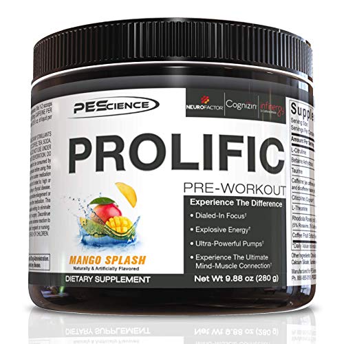 PEScience Prolific Pre Workout Powder, Mango Splash, 40