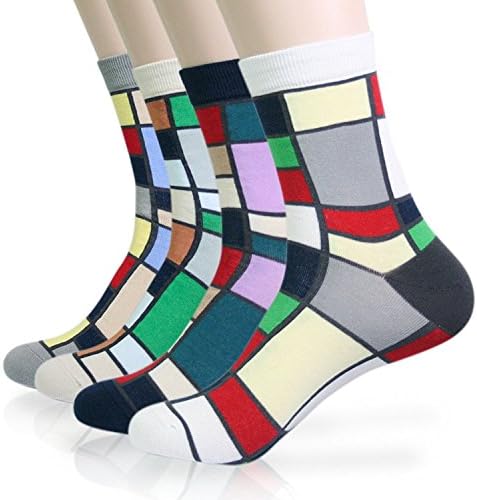 Ariatoe Mens 4 Pack Luxury Striped Colorful Cotton Dress Socks Mid Calf (Mondrian 4P)