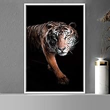 signwin Framed Canvas Wall Art Tiger Animals Chic Dramatic Lion Living Room Multicolor Photography - 24x36 inches