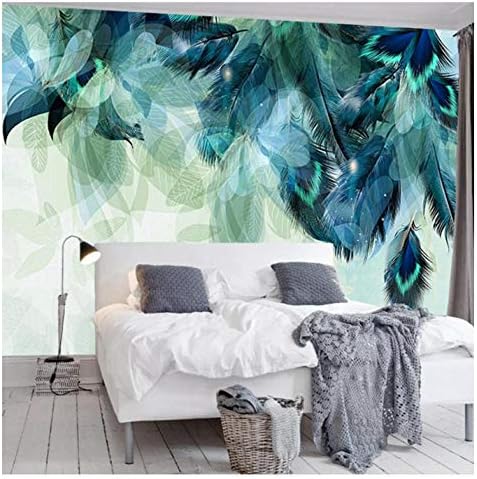 Raiev 3D Minimalism Blue Feather Mural Modern Abstract Art Wallpaper Wall Fresco Living Room Bedroom Wall Paper -400X300Cm