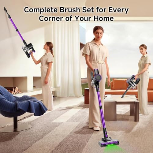 Honki Cordless Vacuum Cleaner, 500W/40Kpa Vacuum Cleaners for Home, Stick Vacuum Cordless with LED Display, Anti-Tangle & Wall Mount, 8 in 1 Lightweight Vacuum for Hard Floors Pet Hair(Purple)