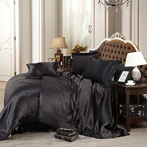 Imperial Luxury Top Quality Satin Silk Like Solid Color 4-piece Bedding Sets- 1 Fitted Sheet ,1 Flat Sheet ,2 Pillow Cases !!! Short Queen, Black