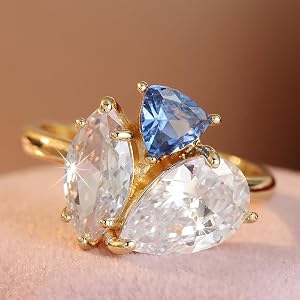 Light Luxury Banquet Feng Shui Droplet Shaped Synthetic Zircon Ring, Ladies' Commemorative Day Shaped Accessory