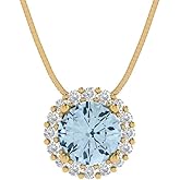 Clara Pucci 1.16 cttw Blue Simulated Diamond Yellow Gold-Plated Silver Necklace and Pendant for Women (16" Box Chain,Round Cut,6.5mm)