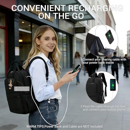 Kono Laptop Backpack for 15.6 Inch Women, Large Capacity, Waterproof with Bottle Pocket, Ideal for Work, University, Travel (Black)