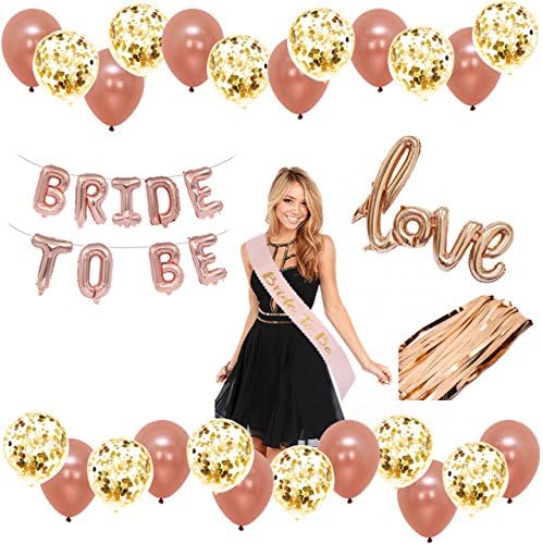 Rose Gold Bridal Shower Decorations 45PCS Bachelorette Gifts 16inch Bride to Be Balloon,Sash,12inch Rose Gold Confetti Balloons Bachelorette Party Favors Bachelorette Party Supplies Wedding Decor