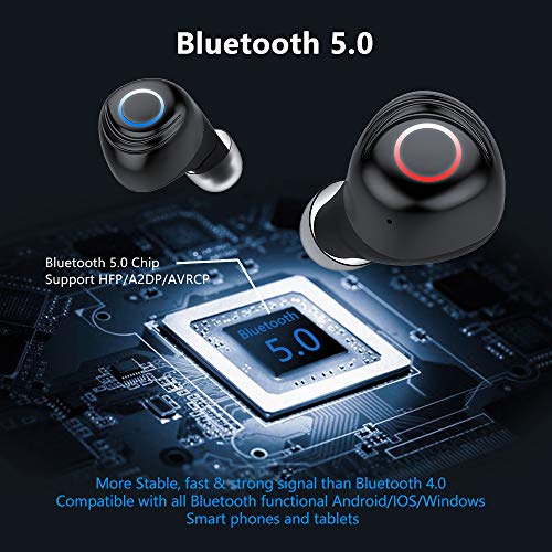 Bluetooth Earbuds, Wireless Earbuds IPX7 Waterproof Bluetooth Headset for Cell Phones 90H Playtime with 2200mAh Charging Case Built-in Mic HD Stereo Sound,Noise Canceling for Workout,Sport (Black)