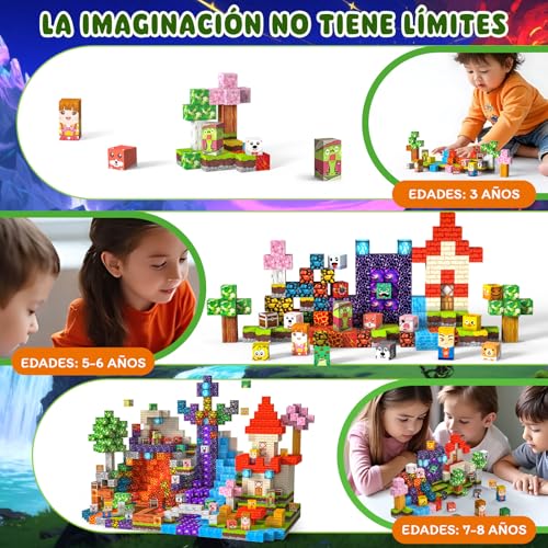 Magnetic Blocks Construction Kids 150 Pieces 2CM 3+ Magnetics, Set Magnetic Blocks Tiles Construction, Montessori Toys for Kids 4 5 6 7 8 9 10 11 12 Birthday Gifts for Girls