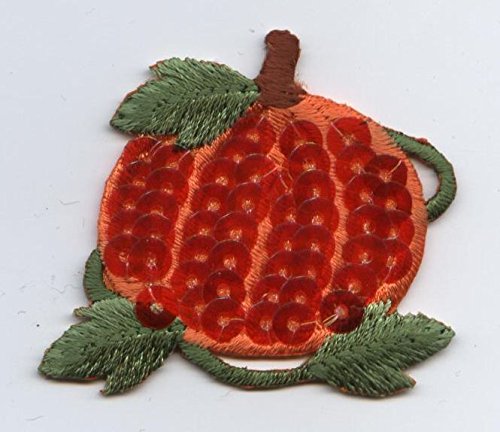 Sequin Orange Pumpkin with Vines Iron on Embroidered Patch