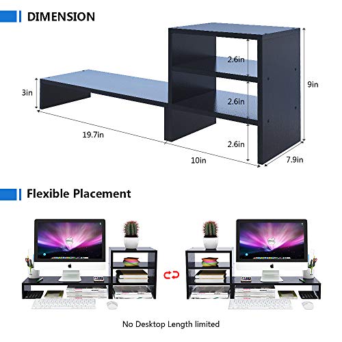 Wood Computer Monitor Stand Raiser Black with 3 Tier Desktop Organizer Storage Shelf and PC Screen TV Riser for Home Office (29.7 in,Black,Space Saving,Independent Design)