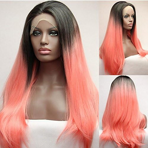Vella Hair Synthetic Lace Front Wigs Glueless Ombre Natural Color With Baby Hair Natural Looking Heat Resistant Hair Wigs For Women (24inch Pink)