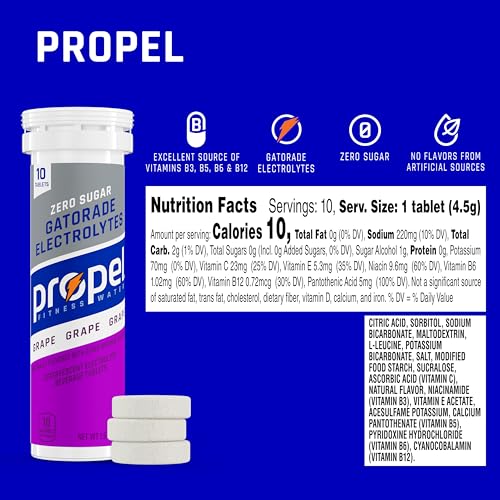 PROPEL FITNESS WATER TABLETS, GRAPE, 10 COUNT TUBE, (PACK OF 8)