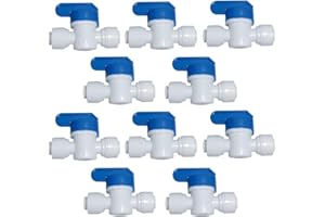 1/4 inch OD Tubing&Hose&Pipe Use Inline Shut Off Ball Valve Plastic Quick Connect Fittings for Water Purifier RODI System (Pa
