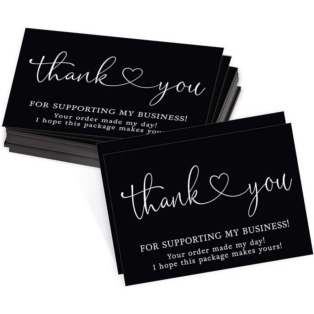 100 Black Thank You for Supporting My Small Business Cards, Small Thank You for Your Order Cards, Thanks Greeting Cards for Retail Store, Handmade Goods, Shop Package Inserts, 2 x 3.5 Inch