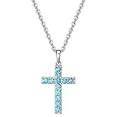Birthstone Cross Necklace for Women,First Communion Gifts Easter Baptism Cross Jewelry Pendant Gifts