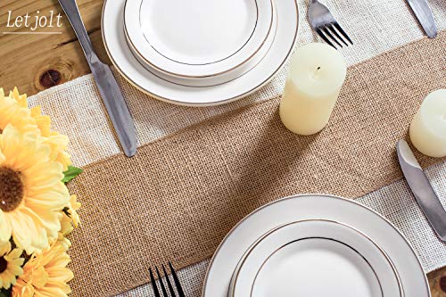 Letjolt Burlap Table Runner Jute Table Runner Farmhouse Runner Rustic Weddings Table Runner Woven Fabric Picnic Baby Shower Farmhouse Decor, Crean White Natural 12x72 Inches - Thumbnail 2