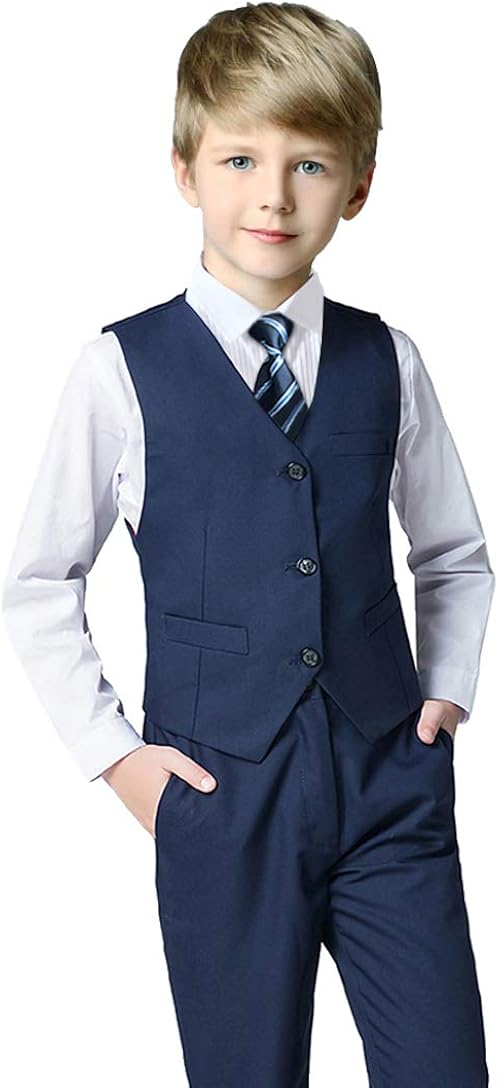 Fersumm Boy Slim Fit Suit Kids Formal Suits for Boys Vest Pants and Shirt Set: Clothing