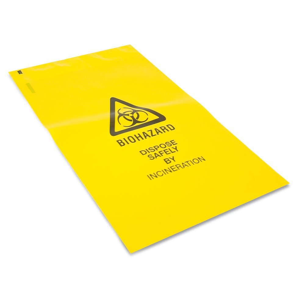 Reliance Medical | Clinical Waste Sack With Adhesive Strip To Identify And Highlight Hazardous Waste - Color Yellow - 30 cm x 20 cm Lenght x Width - (Pack of 50)