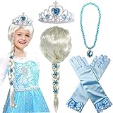 Princess Elsa Wig Frozen Elsa Braid with Princess Tiara Necklace Gloves Princess Elsa Dress Up Costume Cosplay Accessories for Kids Girls