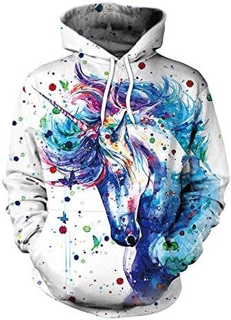 Women Rainbow Unicorn Print Pullover Hoodies Sweatshirt