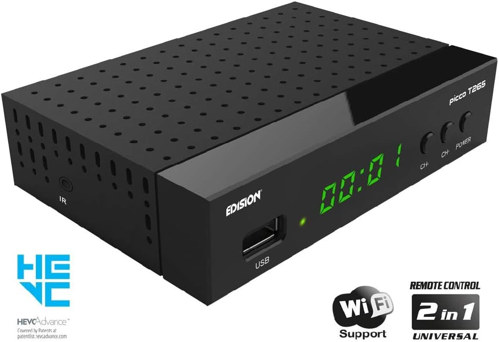 EDISION PICCO T265, DTT High Definition H265 HEVC, DVB-T2 Receiver, WiFi Support, IR Remote Control 2in1, Black - Image 3
