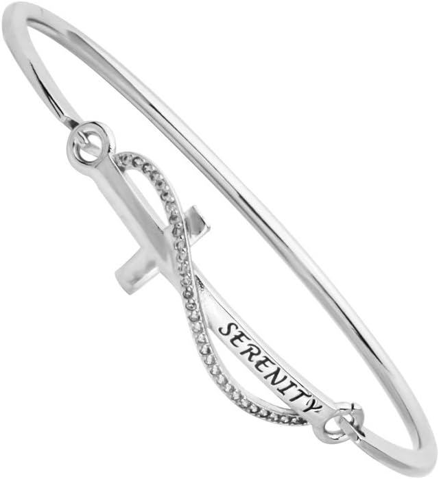 BNQL Rhinestone God Serenity Prayer Cuff Bracelet Christian Cross Infinity Bracelet